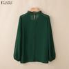 ZANZEA Women See-Through Casual V-Neck Solid Color Loose Long Sleeve Cover Up Blouse