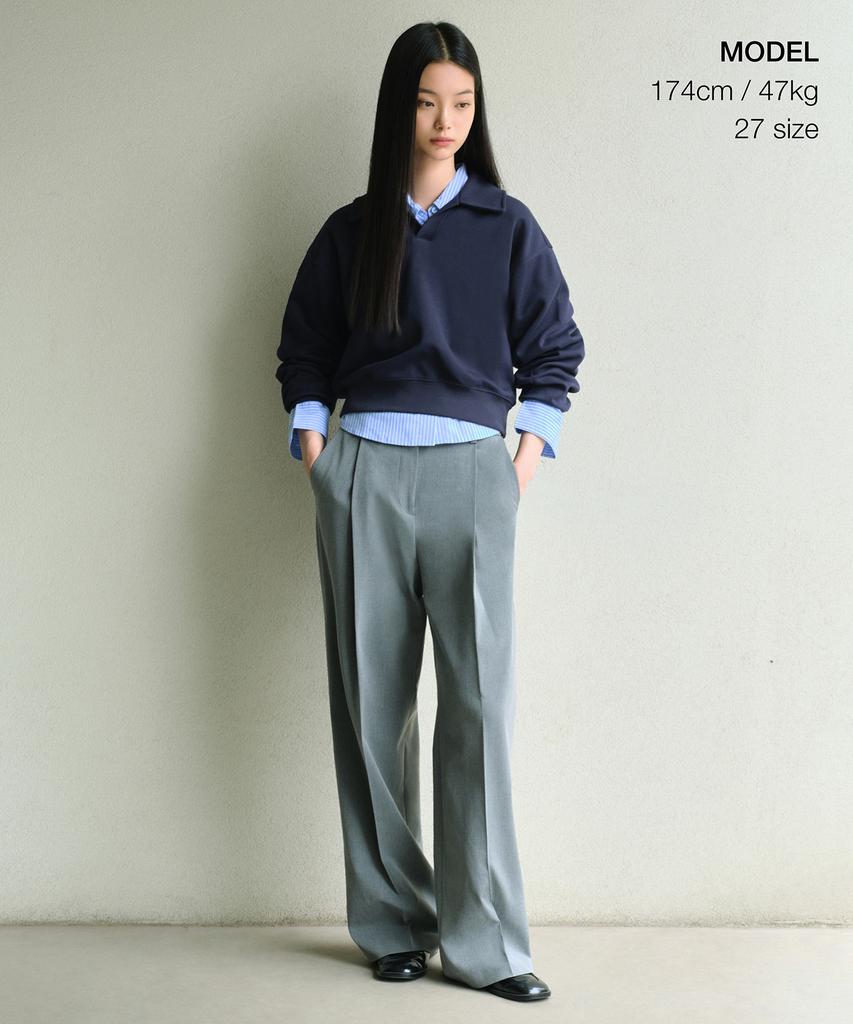 MUSINSA STANDARD WOMAN Women'S Low Waist Deep Tuck Wide Hidden Banding Slacks [Melange Gray]