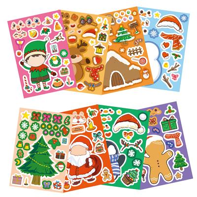 16 Stück Weihnachten Puzzle Aufkleber Gesicht Machen Weihnachtsmann DIY Wasserdicht Kinder Puzzle Spiele Aufkleber Kinder Party Dekoration Spielzeug