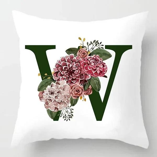 Grüner Buchstaben Floral Kissen Druck Kissenbezug Zuhause Schlafzimmer Zimmer Dekoration Wohnzimmer Sofa Kissenbezug 45x45cm