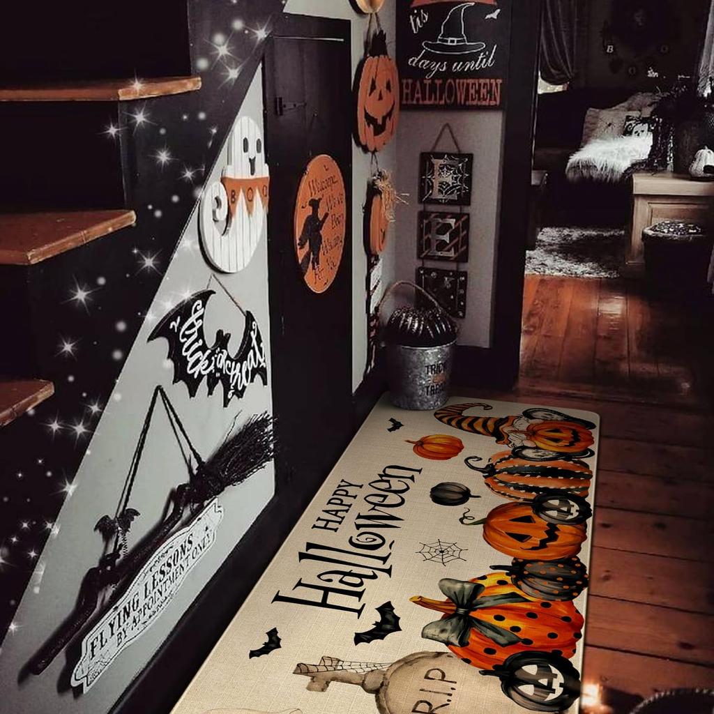 1/2pcs Halloween Kitchen Floor Mats Ghost Pumpkin Balcony Porch Carpet Washable Entrance Welcome Doormat Home Decor Accessories