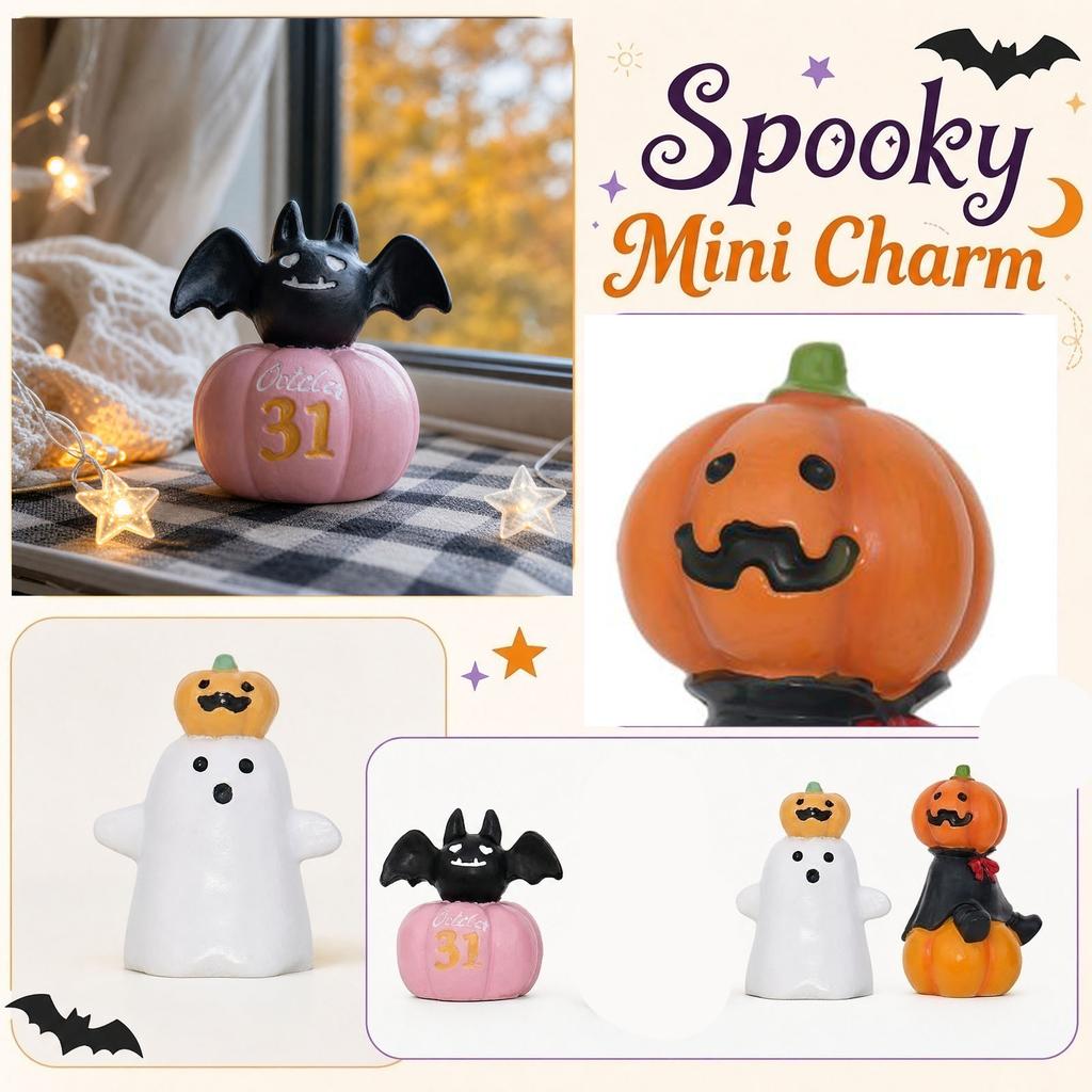 Halloween Resin Decoration Cute Pumpkin Ghost Owl Figurine Tabletop Ornament for Home Halloween Display Seasonal Holiday Decoration