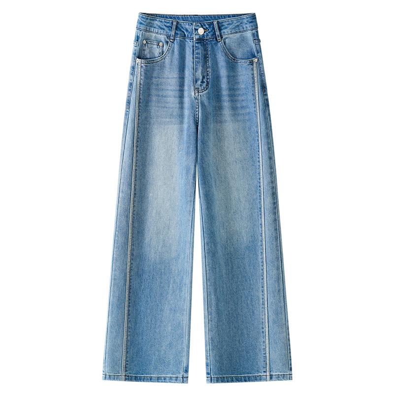 

Весна 2025 Женские джинсы с высокой посадкой, зауженные, с широкими штанинами, светло-голубого цвета L синий