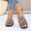 Ladies slippers new large size 44 summer mini snake rhinestone Slide flat bottom slippers women