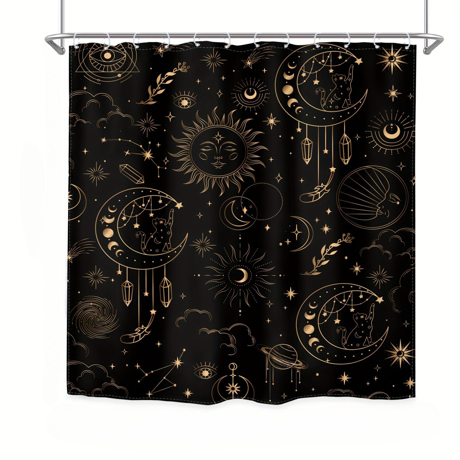 

Mystical Celestial 3D Shower Curtain - Gold Moon Sun Stars Theme For Bathroom Decor, Adds Magic Astrology Atmosphere W60H190(CM)-1 Pcs