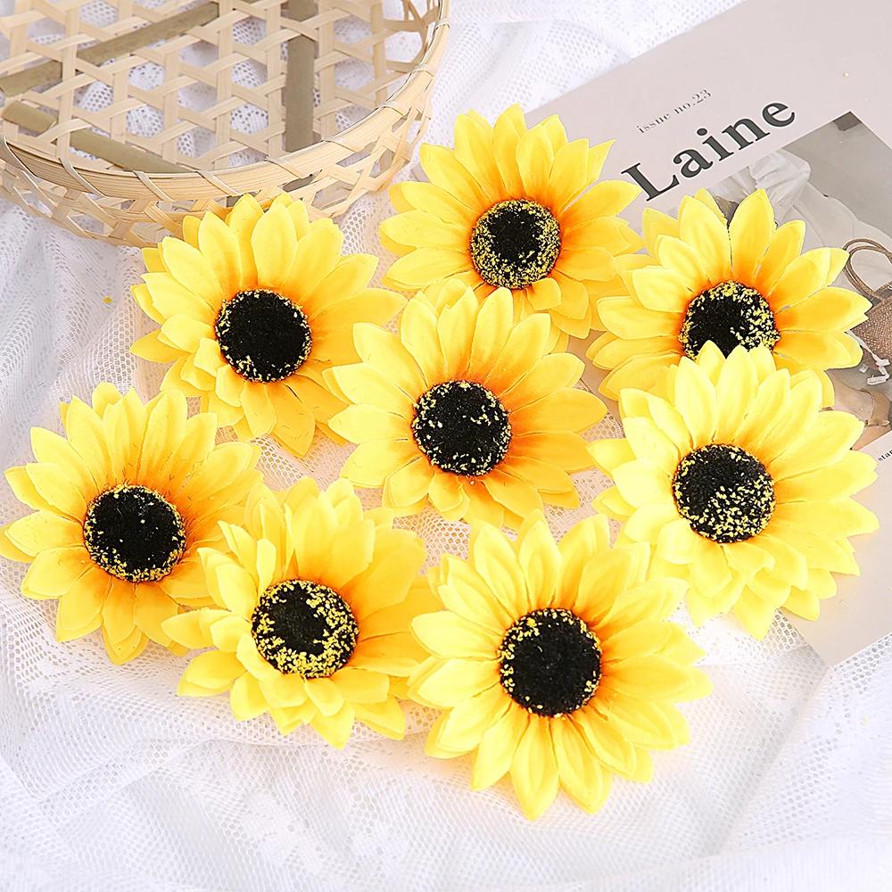 10pcs Beautiful Silk Sunflower Artificial Daisy Flowers Head For DIY Wedding Decoration Home Wreath Scrapbooking Accessories
