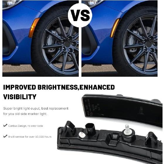 NJSBYL Amber LED GR86 Side Marker Lights Assembly for 2022 2023 Toyota GR86 Subaru BRZ Left Driver Right Passenger Side Bumper Marker Light Turn