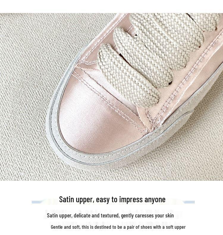 2025 Seide Spanische Nische Damen Flache Weiße Canvas-Schuhe für Frühling/Herbst - Lässiger, Sportlicher Stil