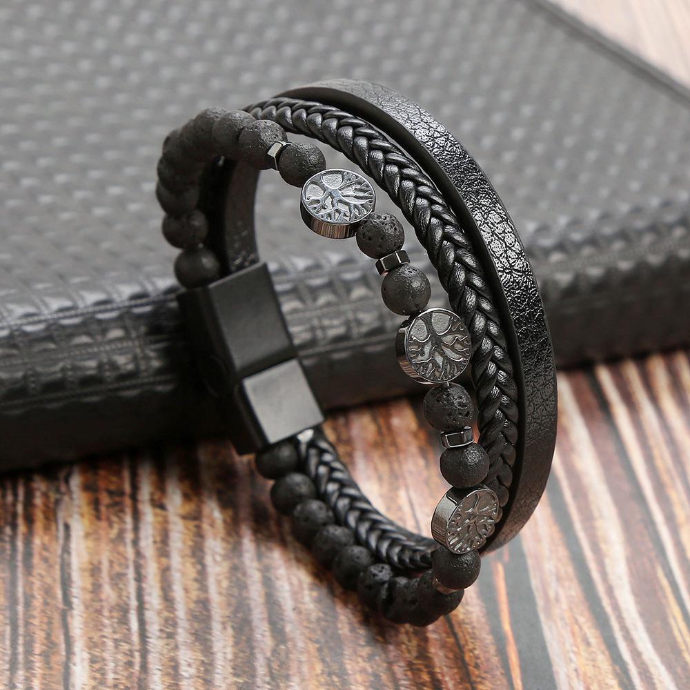 

Men s Tree of Life Leather Bracelet with Natural Stone and Alloy Buckle