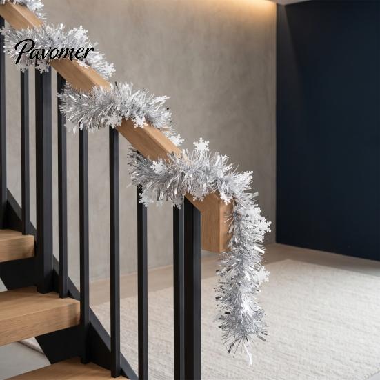 Gift Wrapping Ribbon Christmas Snowflake Tinsel Garland, 200cm Light Blue Purple Foil Wired Ribbons Strip for Tree Staircase Window, Holiday