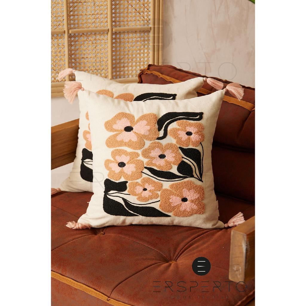 Flower Tassel Linen Decorative Throw Pillow Cover Pillow Case 1 Piece 43x43cm