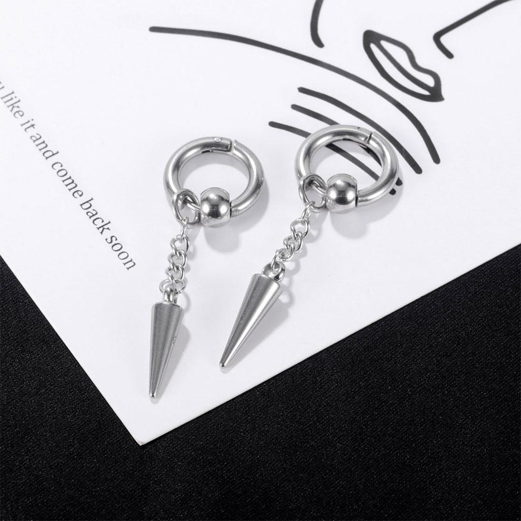 Classcial Spike Dangle Drop Hoop Earrings for Women Men Silver Charms Hoops