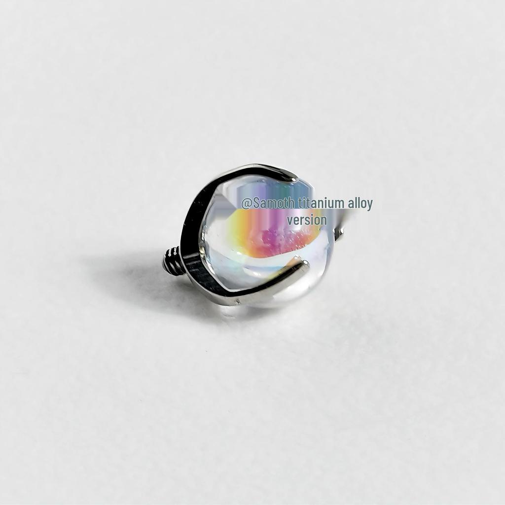 F136 Titanium Alloy 14g Iridescent Glass Spike Tongue Stud with Internal Thread