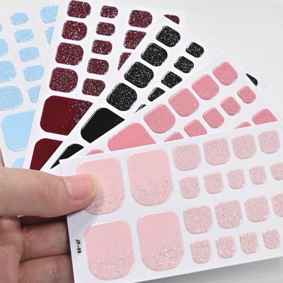 22 Stück/Bogen Zehennagel Sticker Wraps Backfrei Einfach Einfarbige Glitzer Vollabdeckung Zehennagel Polish Streifen Wasserdicht