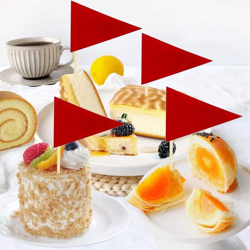 Mini Red Flag Toothpicks Red Color Triangle Stick Cupcake Toppers for Sports Themed Birthday Party Flags Solid Red DIY Decor