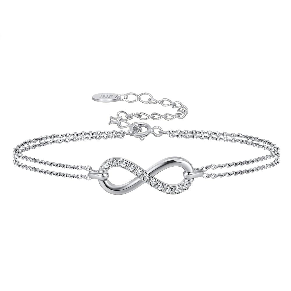 ORSA JEWELS 925 Sterling Silver Infinity Bracelet for Women D Color VVS Moissanite Diamand Love Symbol Hand Chain Jewelry MOB06