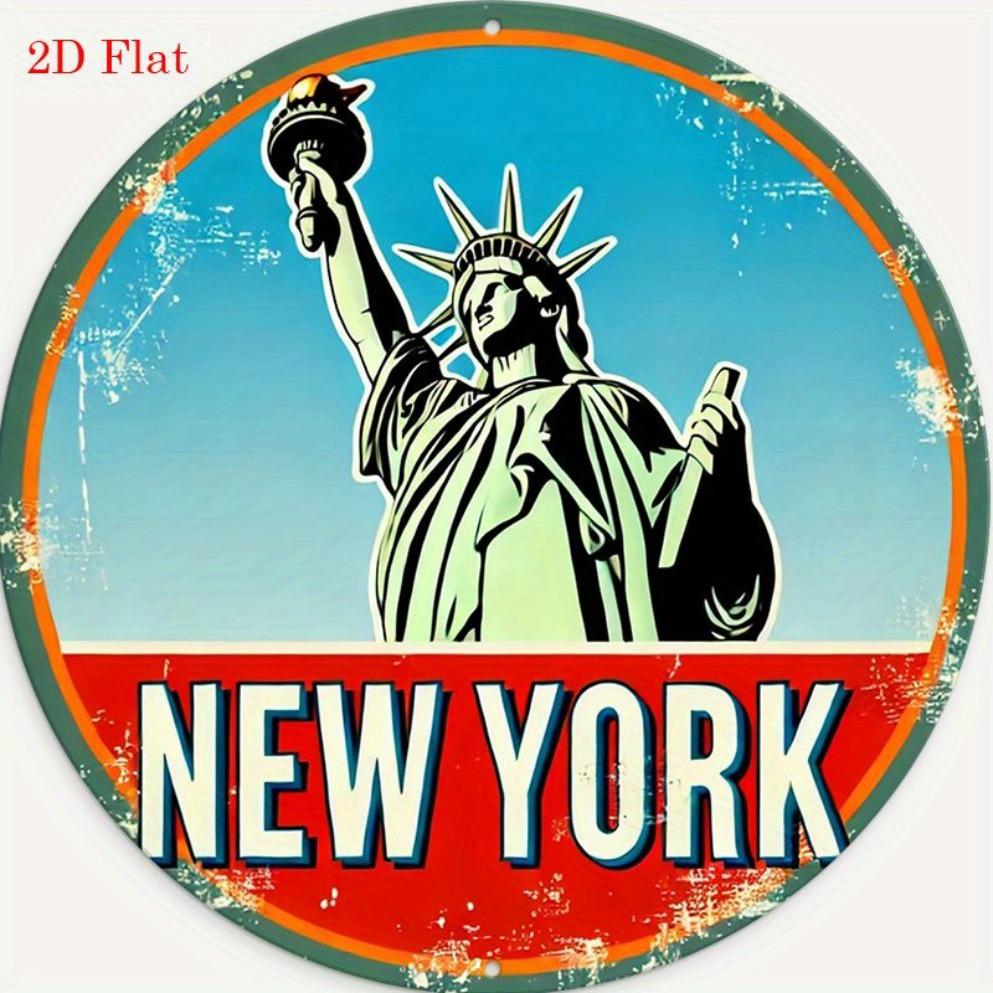PC Freiheitsstatue Metallschild D Vintage Reise-Thema Aluminium Wandkunst für Zuhause Büro Feiertagsdekoration Lebendiges Farbdesign