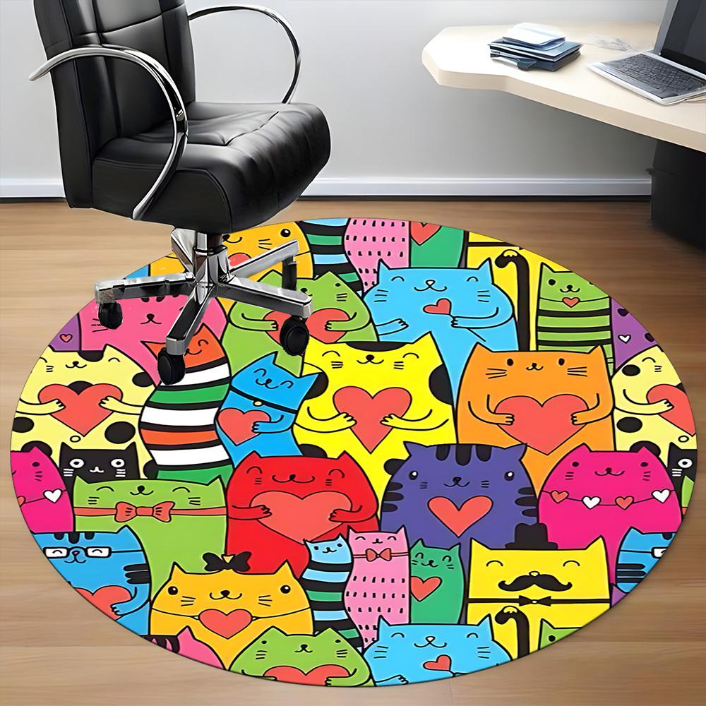 1pc Cat Heart Office Round Area Rug, Indoor Mat Suitable ForOffice, Under Office Chairs Bedroom Living Room Home Decor, Room Deco,  n48