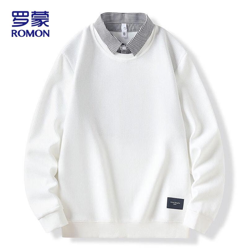 ROMON Men s Fake Two-Piece Shirt Collar Sweatshirt XL