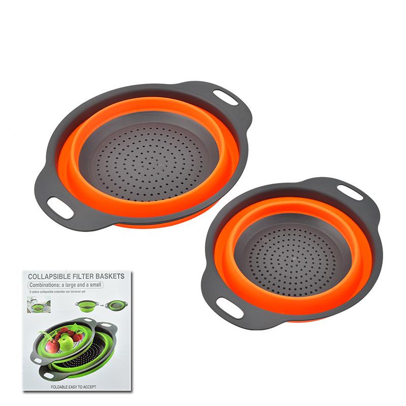 2Pcs Circular drain basket Retractable foldable fruit basket Round drain washing vegetable basket two-piece water filter basket