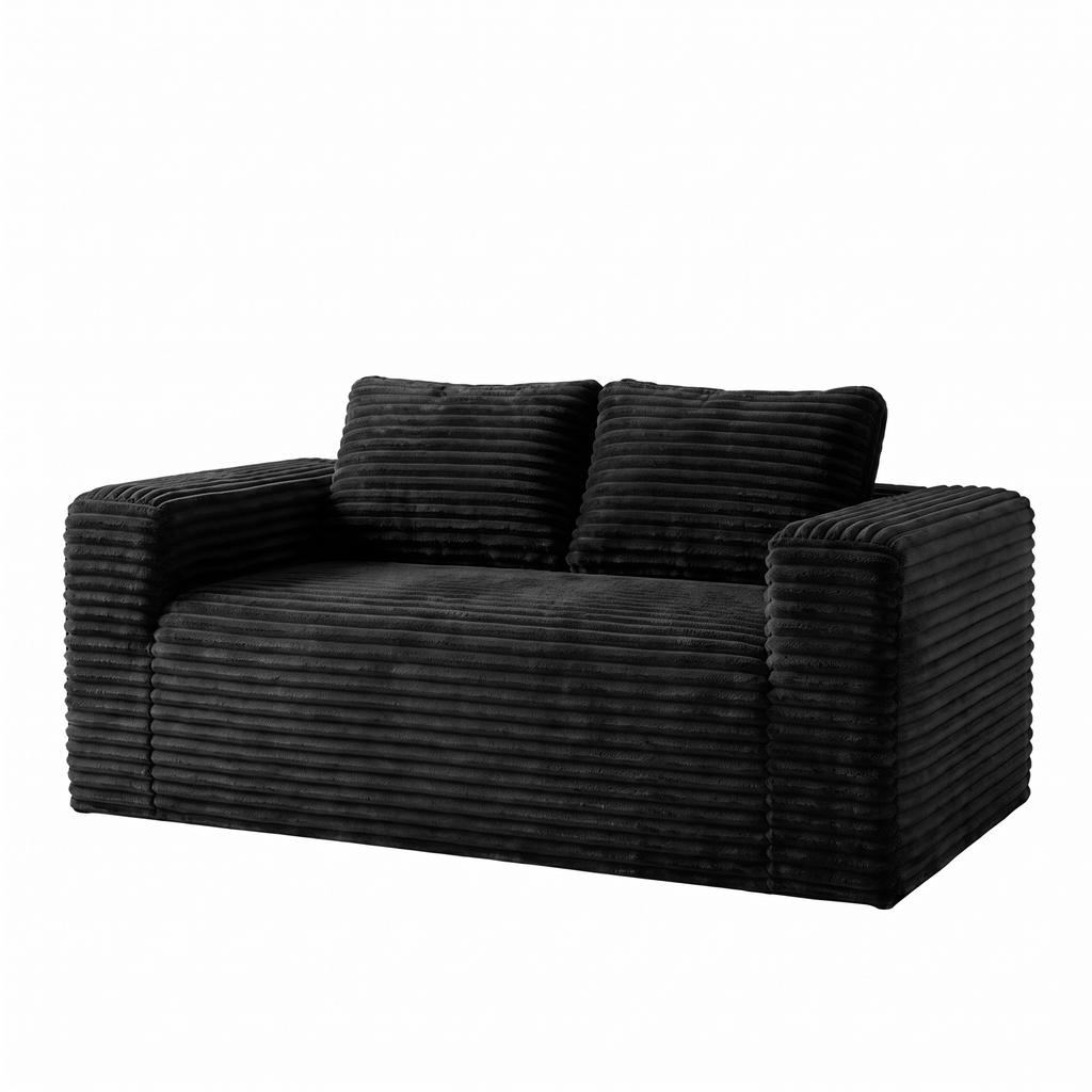 Boneless Deep Seat 2-Seater, No Assembly Foam Floor Couch, Plush Corduroy Fabric, Living Room Sofa for Small Space Apartment, Bedroom, Office (Black)