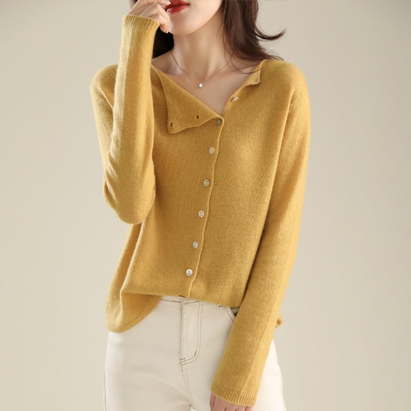 Fashion Cardigan Long Sleeve Casual Women Sweater Autumn Single-breasted Office Round Neck Thin Knitted Outer Sweaters Solid Simple Women's Clothing