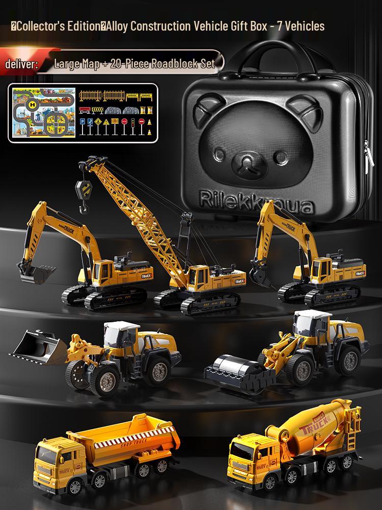 Beiges Alloy Excavator Set: Engineering Vehicle Model Toy with Bulldozer for Boys, Kids' Birthday Gift