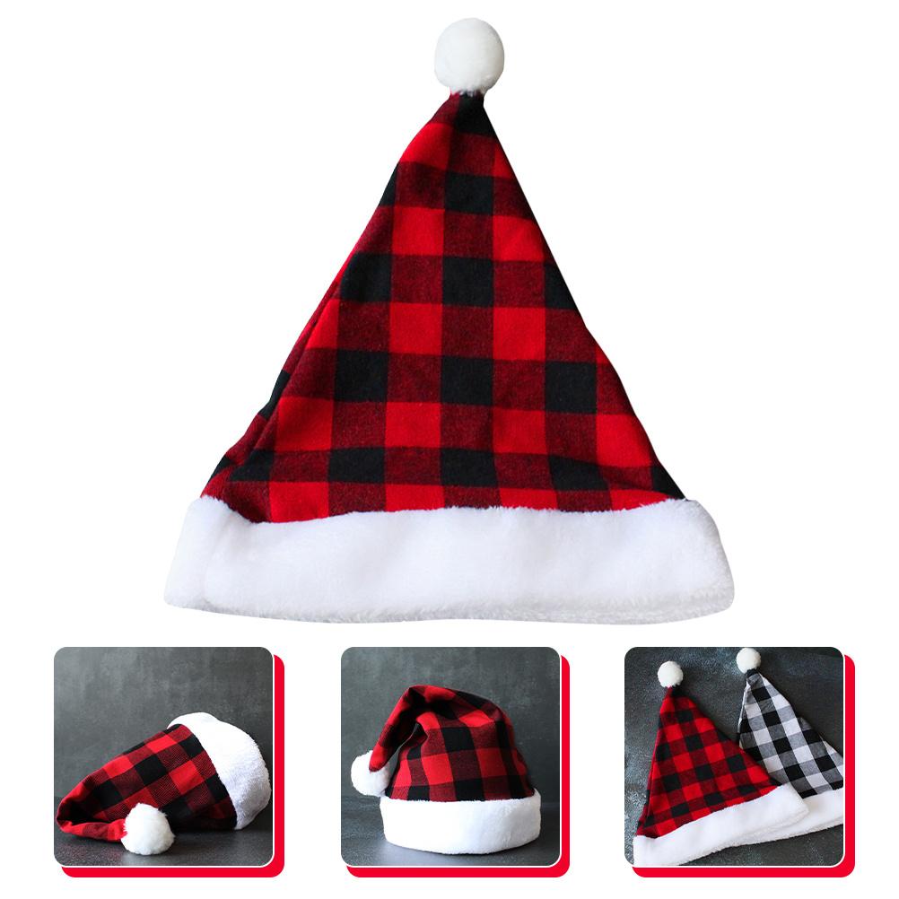 Unisex Santa Hat Christmas Plaid Design Comfortable Cloth Material Warm Winter Party Hat Xmas Celebration Gift for Adults