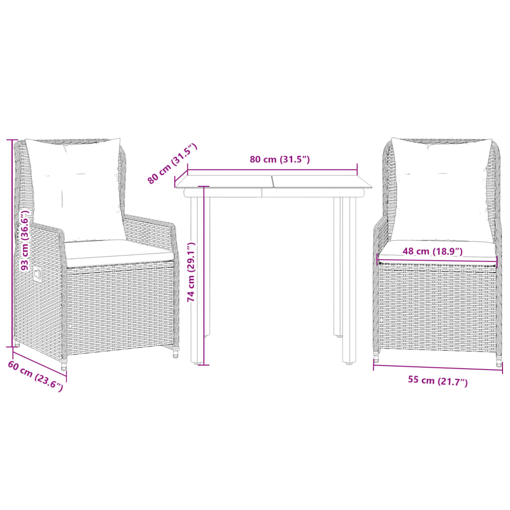 3 Piece Outdoor Dining Set with Cushions Beige Poly Rattan