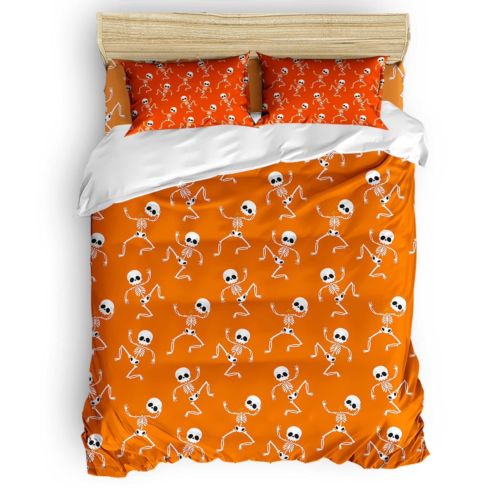 

Dancing Skull Duvet Cover For Kids Teens Queen Lightweight Quilt Cover With 2 Pillowcase Funny Skull Happy Halloween Bedding Set EU Single(135x200cm)