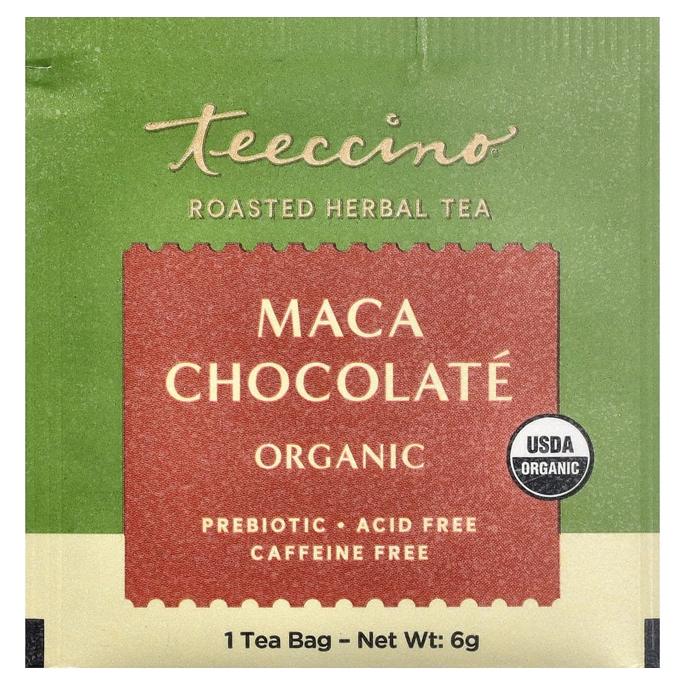Teeccino Maca Chocolate Roasted Herbal Tea, Caffeine-Free, 25 Tea Bags, 150g (5.3oz)