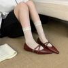 French Single Shoes 2025 New Versatile Pointed Shallow Rivets Cross Strap Flat Heel Mary Jane Shoes