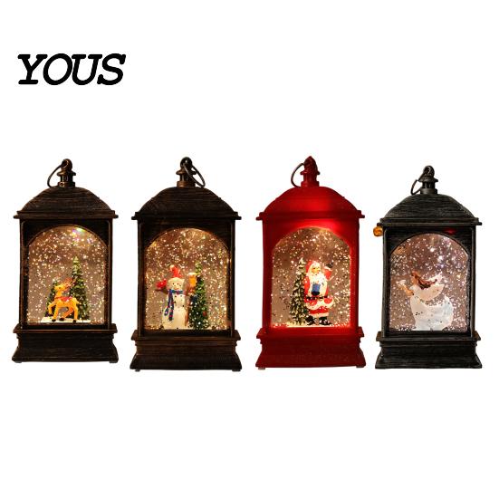 Warm Ambient Bedside Lamp Christmas Snow Lantern, Battery Operated Swirling Water Glittering Vintage Desktop Holiday Soft Furnishings
