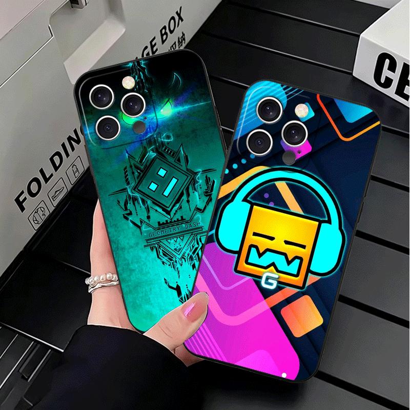 Geometry Dash Game Soft Phone Case for iPhone 16 16E 17 Air 15 Pro Max 14 Plus 13 Mini 11 12 7 Black Cover Back Shell