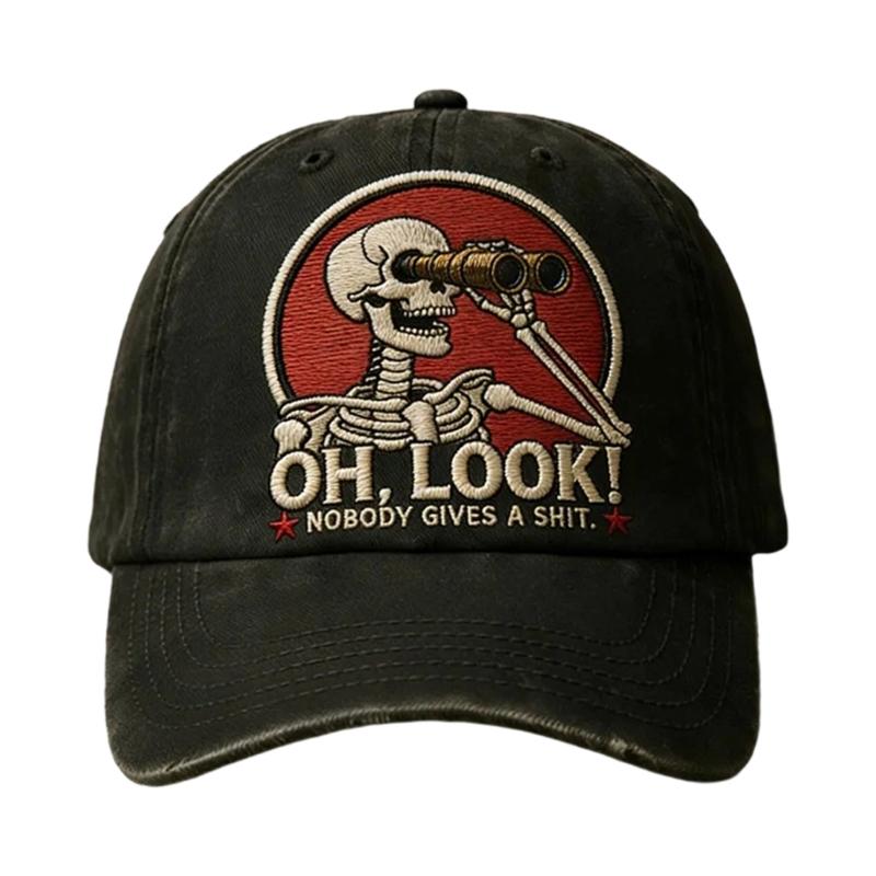 Embroidered Letters Baseball Cap Skeleton Design Adjustable Strap Lightweight Cotton Casual Sporty Headwear