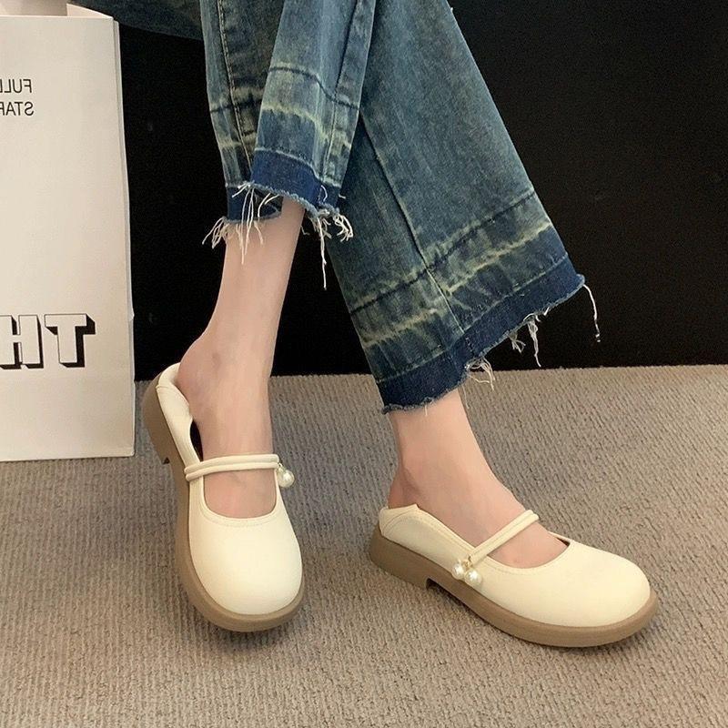 

Small leather shoes spring and summer single shoes new two wear loafers gentle French single shoes comfortable 40 абрикосовий