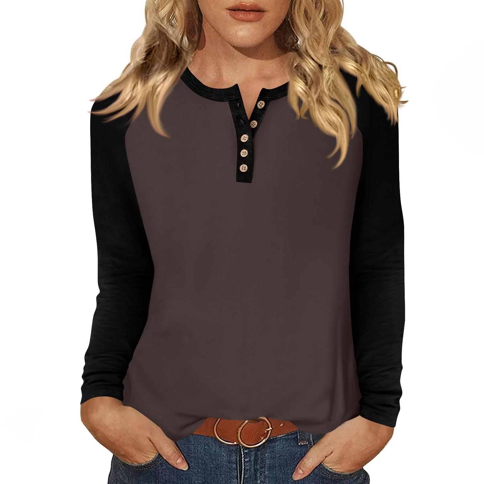 

Women s T Shirt Print Long Sleeve Daily Fashion Basic Round Neck Button Raglan Sleeve Top XL кавовий