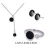 925 Sterling Silber Einfache Epoxy Schwarz Runde Wafer Halskette + Ohrringe + Ring Für Frauen Schmuck Sets Koreanische Schmuck