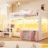 Cama Loft de Madera 90×200 cm, con Armario de Almacenamiento, Escalera de Almacenamiento, Tira de Luces LED Multicolor, Diseño de Alero, Somier de Listones, Cama Individual, Rosa