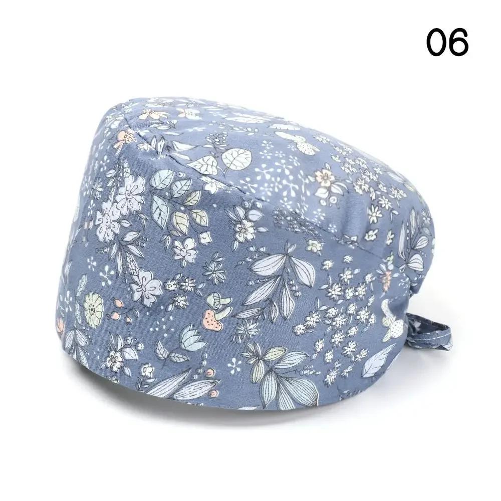 Adjustable HeadCover With Sweatband Men Women Bouffant Hat Pure Colour Cotton Hats Surgical Scrub Cap