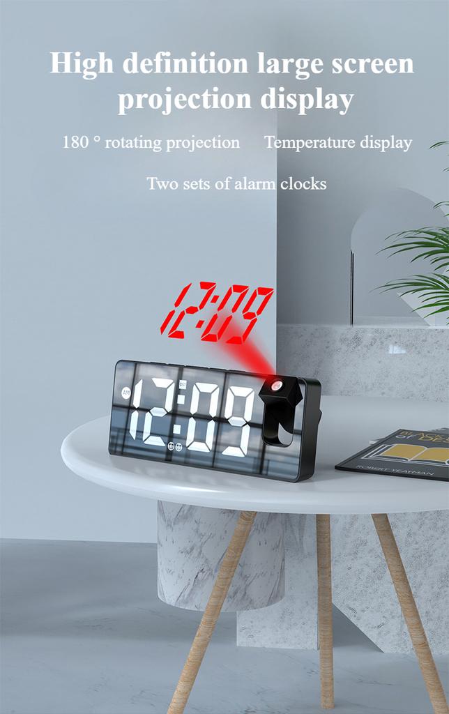 Multifunctional projection alarm clock USB charging large screen digital display LED mirror clock electronic digital clock