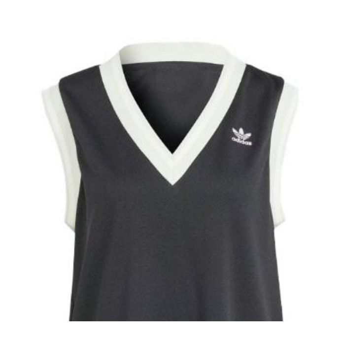 Adidas Originals Solid Color V-Neck Sports Casual Midi Sleeveless Dress Women Dresses Black IS5262