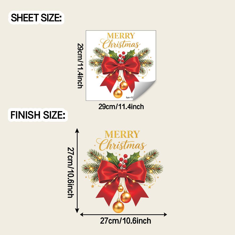 Painted Christmas Bow Bell Window Sticker Self Adhesive Outdoor Balcony Glass Decor