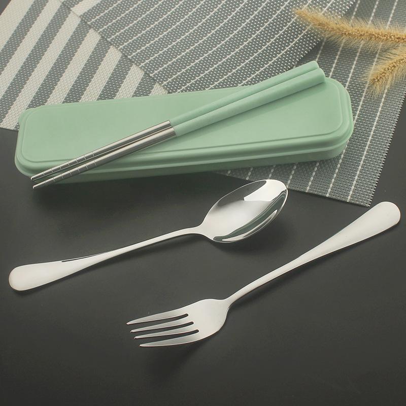 Portable Stainless Steel Cutlery Set with Storage Box, Fork, Spoon, Knife, Travel & Camping Tableware