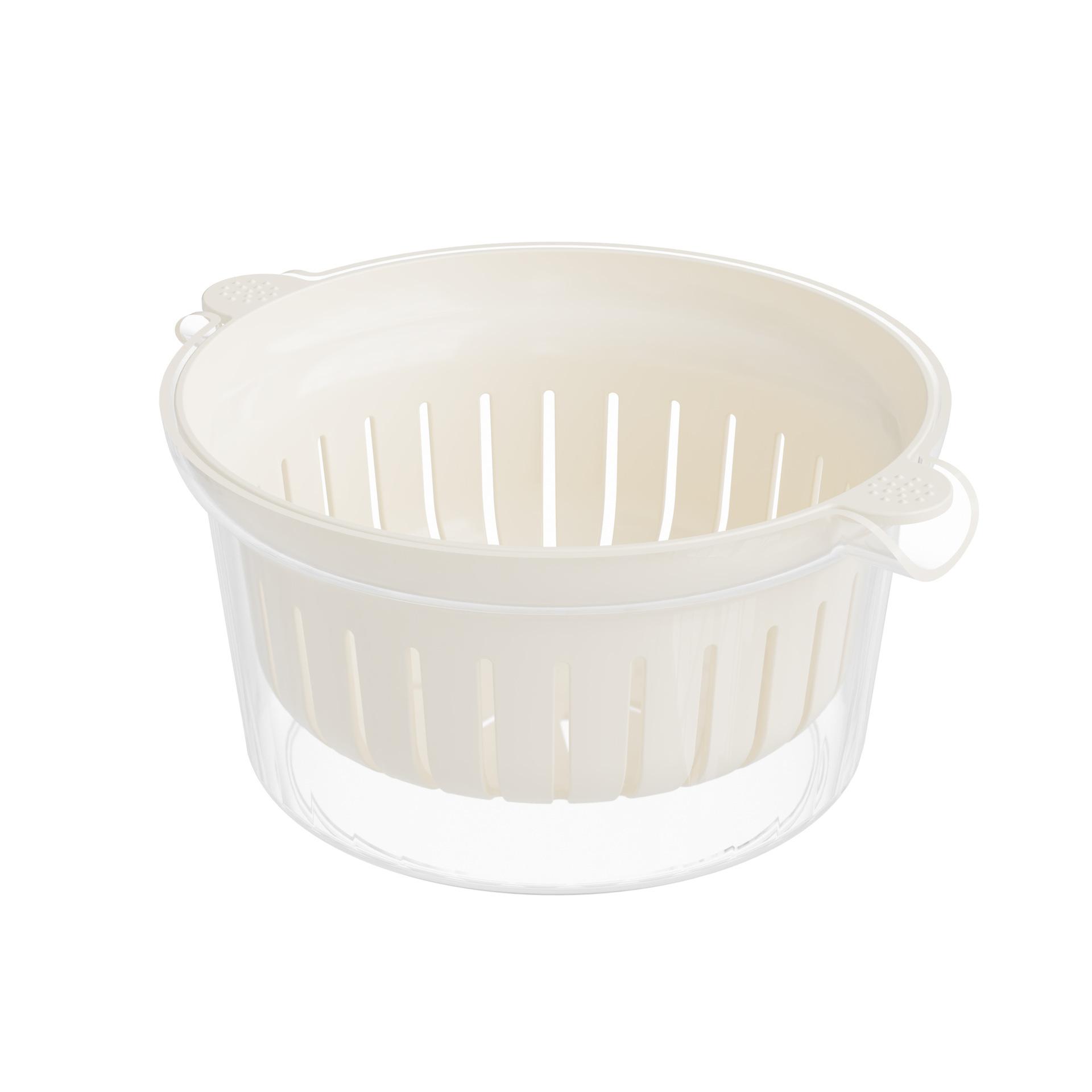 

Кухонная двухслойная корзина-сушилка пластиковая, многофункциональная для фруктов, риса, овощей бежевый