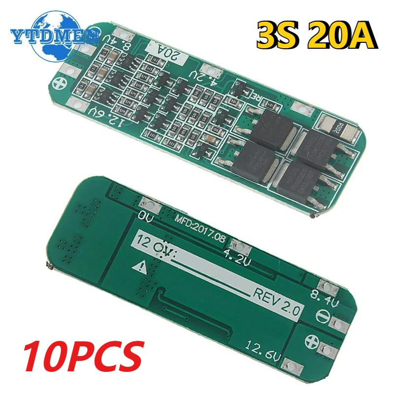

10PCS 3S 20A BMS 18650 Charger Module Li-ion Lithium Battery 18650 Charging PCB BMS Protection Board 12.6V Lipo Cell Module білий