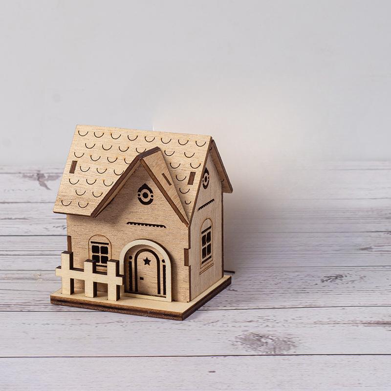 Christmas Wooden Atmosphere Luminous Small Wooden House Decorations Home Furnishings Holiday Wooden Handicraft Decorations