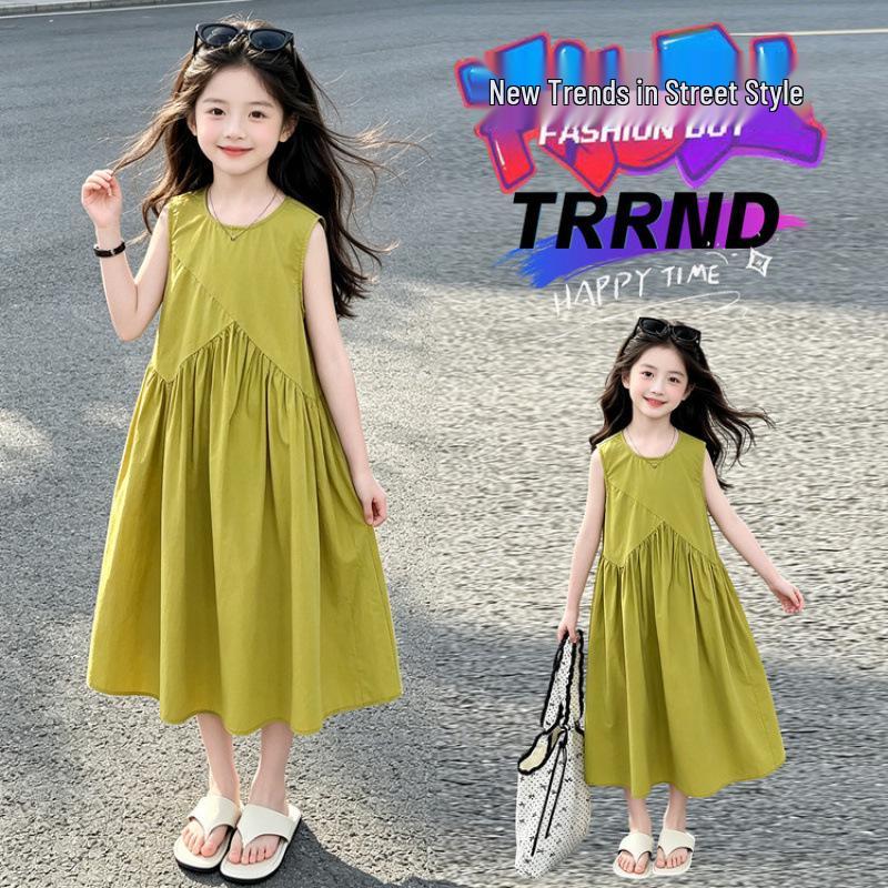 2026 Stilvolles ärmelloses Midi-Sommerkleid für Mädchen - Lässiger Rock für größere Kinder