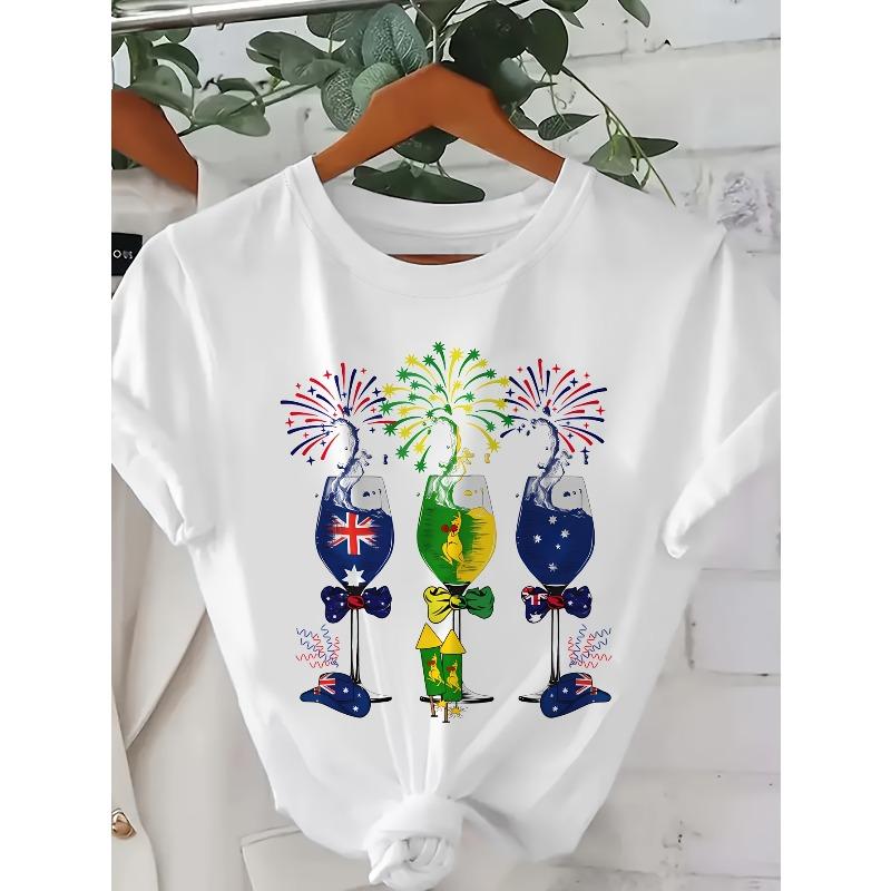 

Women s Happy Australia Graphic Tee Flag Sydney Opera House Print Crew Neck Short Sleeve White Australia Day Summer Festive Casual Top 4XL білий