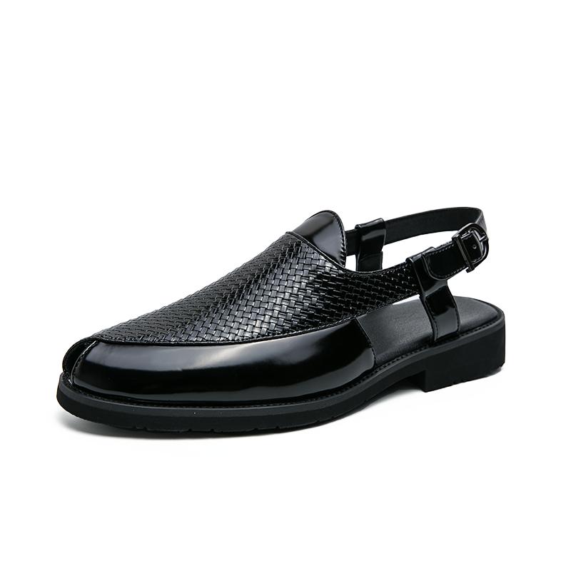 Fashion Men Classic Woven Leather Sandals PU Black Brown British Summer Breathable European and American Buckle Sandals 38-47 Men Sandal